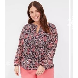 Lane Bryant Pin Tuck Split Crewneck Floral Blouse